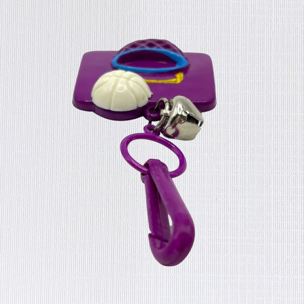 Vintage 80s Bell Charm Clip On Toy Purple Basketball Hoop Goal Plastic Jewelry View 5